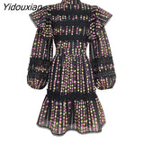 Yidouxian Black Dresses For Women Stadn Colalr Long Sleeve High Waist Folds Elegant Dress Female Autumn Clothing Fashion 2023