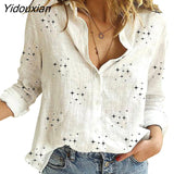 Yidouxian New Women Blouse Autumn Leisure Star Print Shirts Casual Loose Long Sleeve Cotton Linen Shirt Office Ladies Blusas Mujer