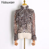 Yidouxian Perspective Tops Female Bowknot Flare Long Sleeve Ruffle Shirt Blouse Women Korean Fashion Clothes 2023 Spring