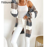 Yidouxian & NORA Women Long Sleeve Patchwork Soild Colour Long Knit Coat Sweater Cardigan Loose Autumn Outdoor Warm Cardigans Casual