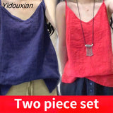 Yidouxian Tank Tops Loose All-match Cotton Tops for Girls V-neck Sleeveless Solid Color Suspenders Bottoming Top Women's Clothing