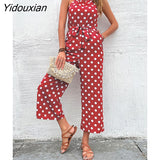 Yidouxian & NORA Women Summer Sexy Sleeveless Loose Polka Dot Bodycon Party Jumpsuit Playsuit Clubwear Bodysuit Green Pink Wine Red
