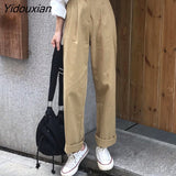 Yidouxian Women Long Pants 2023 Casual Wide Leg Trousers Solid Color Pantalon Loose High Waist Palazzo Party Office Pants Oversized