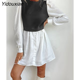 Yidouxian & NORA Women Autumn Long Sleeve Round Neck Soild Colour Patchwork Mini Dress Fashion Vestidos Ladies Office Shirt Dresses