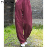 Yidouxian Spring Summer Cotton Woman Trousers Fashion High Waist Lantern Pants elegant Elastic Waist Women Pants Loose Casual Pants