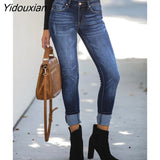 Yidouxian Women's Jeans High Waist Stretch Skinny Denim Trousers 2023 Blue Retro Washed Fashion Sexy Elastic Slim Pencil Pants