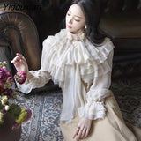 Yidouxian Perspective Tops Female Bowknot Flare Long Sleeve Ruffle Shirt Blouse Women Korean Fashion Clothes 2023 Spring