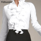 Yidouxian ZANZEA Ladies Chic Tunic Tops Spring Office Ruffles Shirts Women Long Sleeve Elegant Work Flounce Blouse Female Blusas