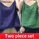 Yidouxian Tank Tops Loose All-match Cotton Tops for Girls V-neck Sleeveless Solid Color Suspenders Bottoming Top Women's Clothing