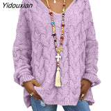 Yidouxian Winter 2023 Hollow Out Women Sweater Fashion Oversize Knitwear Pullovers Pink Casual Loose Knitted Sweater Jumper