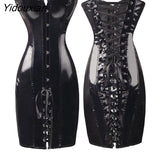 Yidouxian Womens Black PVC Corset Fetish Dress Ladies Dominatrix Nightclubs corset S-XXL