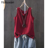 Yidouxian Women's Tank Top Cotton Line Solid Color  Loose Vest Shirt Sleeveless Female V Neck Basic Woman Summer Tanks Camis