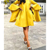 Yidouxian Y2K Fashion Flare Sleeves Party Short A-Line Vestido Women Long Sleeve Sundress Holiday Ruffled Robe Solid Dress Oversized