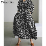 Yidouxian Ladies Autumn Slim Shirt Dress Elegant Long Sleeve Lapel Neck Maxi Dress Women Solid Color Casual Vestidos Femme Robe