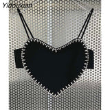 Yidouxian Patchwork Diamond Zipper Tank Tops For Women V Neck Sleeveless Solid Sexy Vests Female Korean Fashion Clothing New