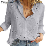 Yidouxian New Women Blouse Autumn Leisure Star Print Shirts Casual Loose Long Sleeve Cotton Linen Shirt Office Ladies Blusas Mujer