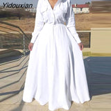 Yidouxian Women Maxi Dress VONDA 2023 Spring Pleated Casual Turn Down Collar Button Up Shirt Dresses Retro Bohemian Vestidos