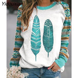 Yidouxian Autumn Winter Retro Western Ethnic Geometric Print Sweatshirt Women's Casual Round Neck Vintage Loose Street Sweatshirts