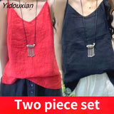 Yidouxian Tank Tops Loose All-match Cotton Tops for Girls V-neck Sleeveless Solid Color Suspenders Bottoming Top Women's Clothing