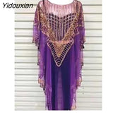 Yidouxian 2023 New African Women's Fashion Gown Chiffon Batwing Sleeve Sequins And Fringes Loose, Versatile Dress With Free Size