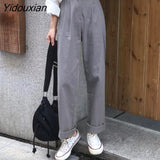 Yidouxian Women Long Pants 2023 Casual Wide Leg Trousers Solid Color Pantalon Loose High Waist Palazzo Party Office Pants Oversized