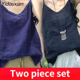 Yidouxian Tank Tops Loose All-match Cotton Tops for Girls V-neck Sleeveless Solid Color Suspenders Bottoming Top Women's Clothing