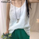 Yidouxian Tank Tops Loose All-match Cotton Tops for Girls V-neck Sleeveless Solid Color Suspenders Bottoming Top Women's Clothing