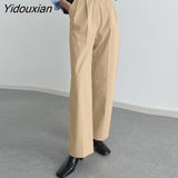 Yidouxian Women Long Pants 2023 Casual Wide Leg Trousers Solid Color Pantalon Loose High Waist Palazzo Party Office Pants Oversized