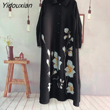 Yidouxian Wrinkle 2023 New Elegant Foreign Style Printing/hot Drill Loose Medium Length Women's Dress Cross Border Spring Hot Sale