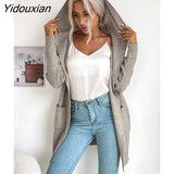 Yidouxian & NORA Women Autumn Long Sleeve Knit Hooded Cardigan Casual Soild Colour Pocket Ourdoor Warmer Tops Hoodies Coat Fashion