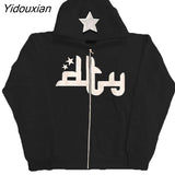 Yidouxian Star Patch Hoodies Women Harajuku Punk Gothic Loose Hooded Sweatshirt Male Hip Hop Long Sleeve Zipper Jacket Y2K Clothes