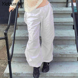 Yidouxian Women Casual Baggy Wide Leg Pants 2023 Loose Drawstring Low Waist Streetwear Cargo Pants Female Hippie White Joggers Trousers