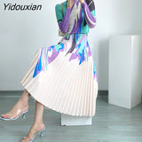 Yidouxian 2023 New Miyake Women's Fashion Print Top Stand Collar Slim Long Sleeve T-shirt Undercoat+Pleated Half Skirt