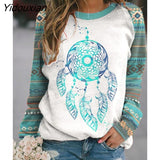 Yidouxian Autumn Winter Retro Western Ethnic Geometric Print Sweatshirt Women's Casual Round Neck Vintage Loose Street Sweatshirts