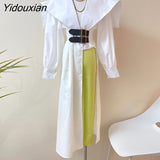 Yidouxian Green Shirt For Women Lapel Long Sleeve Asymmetrical Hem Button Through Blouse Female Fashion Clothing Style New