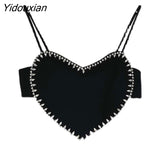 Yidouxian Patchwork Diamond Zipper Tank Tops For Women V Neck Sleeveless Solid Sexy Vests Female Korean Fashion Clothing New