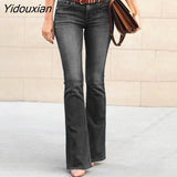 Yidouxian Flare Jeans Pants Women Vintage Denim Jeans Ladies Sexy High Waist Fashion Stretch Pocket Trousers Wide Leg Jeans