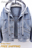 Yidouxian 2023 New Hooded Jean jacket Women's Short Fashion Large Pocket Jacket Casual Top