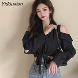 Yidouxian Women Off-shoulder Design Sexy Solid Simple All-match Classic Newest Stylish Tops Clothing Female Ins V-neck Daily Soft