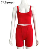 Yidouxian Knitted Women 2 Piece Set Gym Crop Tank Top Leggings Set Casual Streetwear Sporty Tracksuit 2023 Summer Active Wear