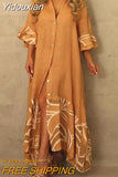 Yidouxian Lantern Sleeve Sundress Women Dress Fashion Lapel Neck Boho Printing Shirt Dress Single Breasted Maxi Dress Robe Femme