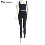 Yidouxian Knitted Women 2 Piece Set Gym Crop Tank Top Leggings Set Casual Streetwear Sporty Tracksuit 2023 Summer Active Wear