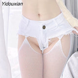 Yidouxian Waist Denim Women's Shorts 2023 Summer Fashion Jean Cotton G-String Shorts Ladies Skinny Sexy Club Super Short Jeans Female 420-2