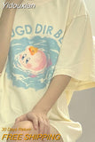 Yidouxian 100 Cotton T-shirt Kawaii Harajuku Graphic Tees Print Short Sleeve Summer Top Women Tshirt Casual Loose Fashion Korean