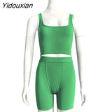 Yidouxian Knitted Women 2 Piece Set Gym Crop Tank Top Leggings Set Casual Streetwear Sporty Tracksuit 2023 Summer Active Wear