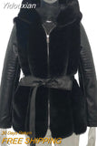 Yidouxian New Fur Coat Women's Belt Hooded Solid Zipper Jacket Coat Women's Wear