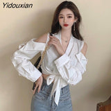 Yidouxian Women Off-shoulder Design Sexy Solid Simple All-match Classic Newest Stylish Tops Clothing Female Ins V-neck Daily Soft